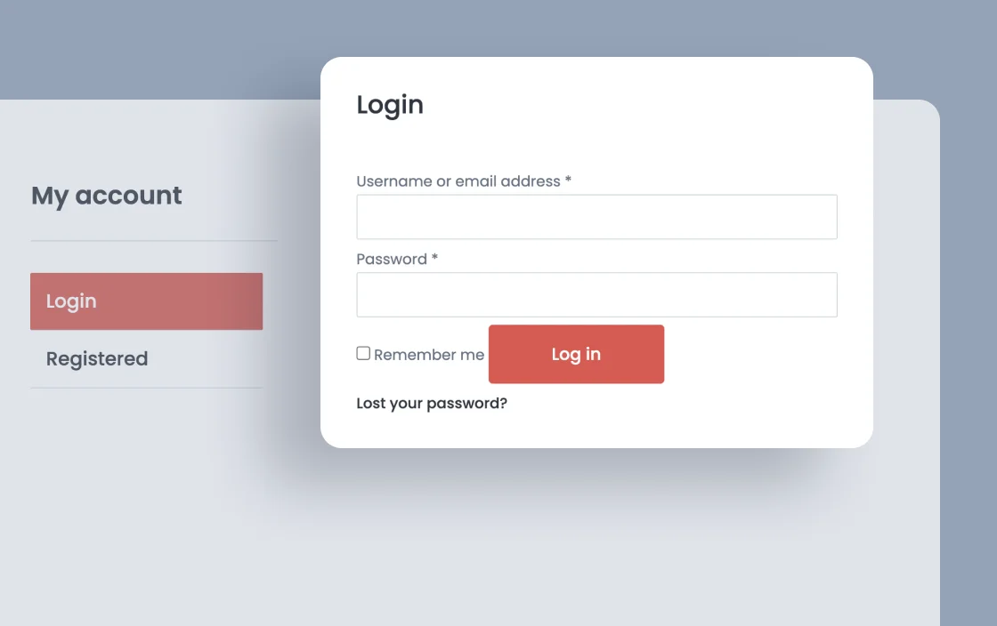 JetWooBuilder Account Login Form widget for bookstore template demo for Elementor