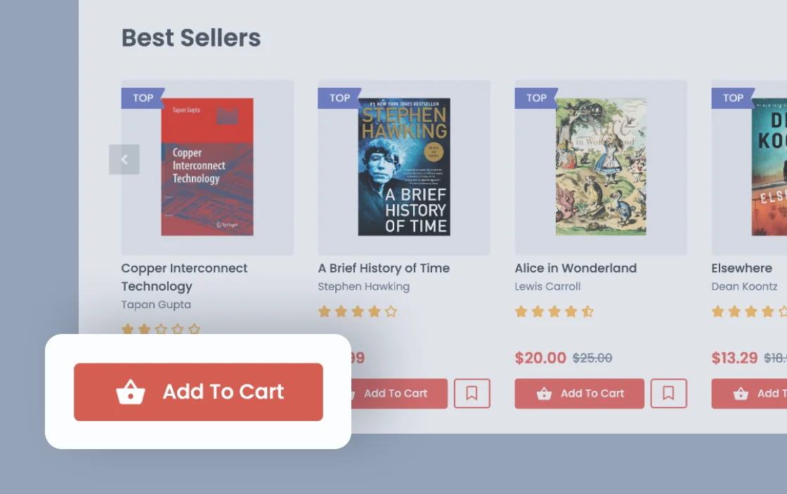 JetWooBuilder Archive Add to Cart widget for bookstore template demo for Elementor