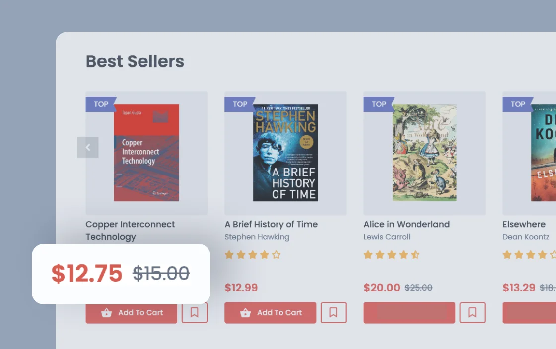 JetWooBuilder Archive Price widget for bookstore template demo for Elementor