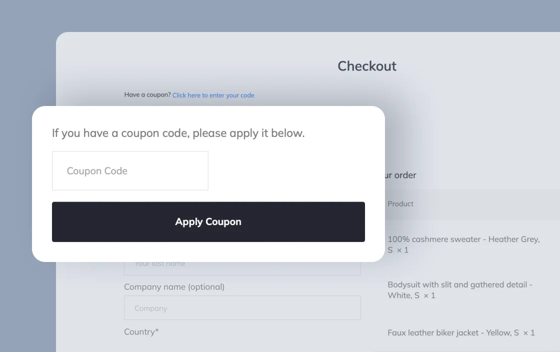JetWooBuilder Checkout Coupon Form widget for WooCommerce shop template demo for Elementor
