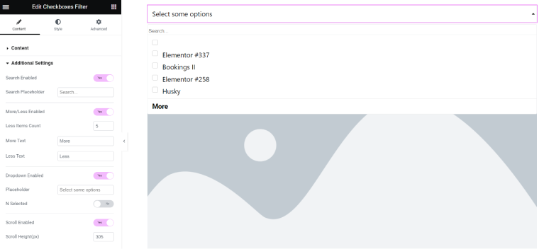 jetsmartfilters styling options within elementor builder