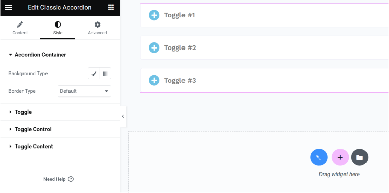 Basic style settings Elementor