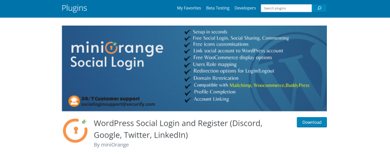 WordPress Social Login plugin homepage