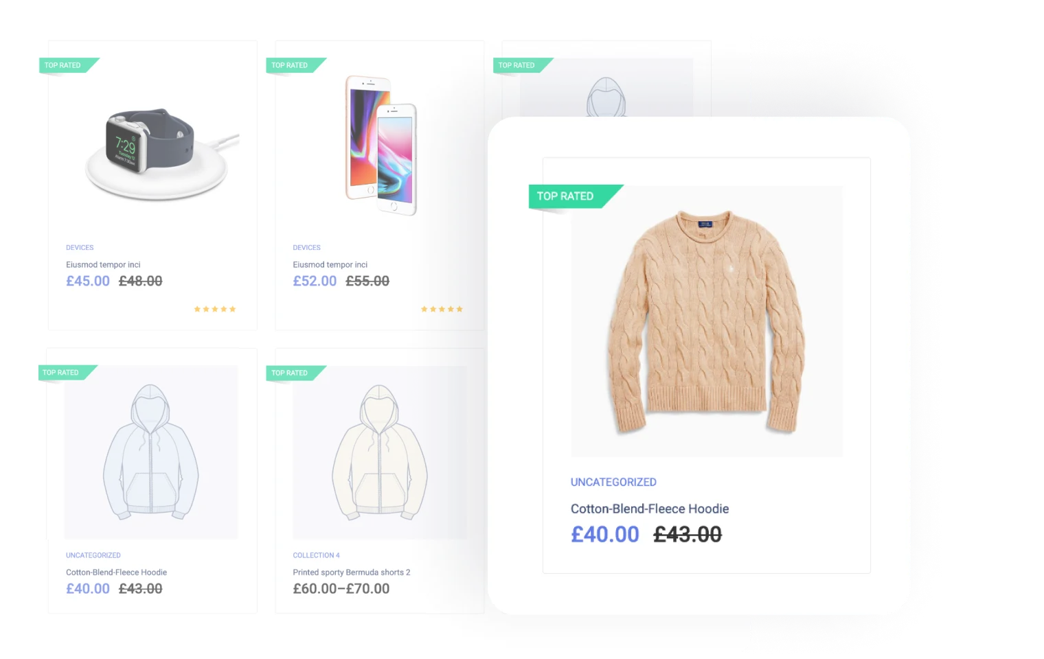 JetElements woo top rated products widget style options for Elementor