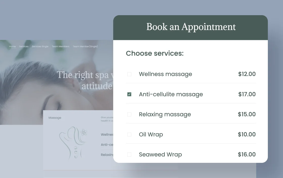 Check Mark widget for SPA appointment template demo for Elementor