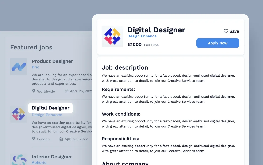 JetEngine dynamic link widget for Job Board template demo for Elementor