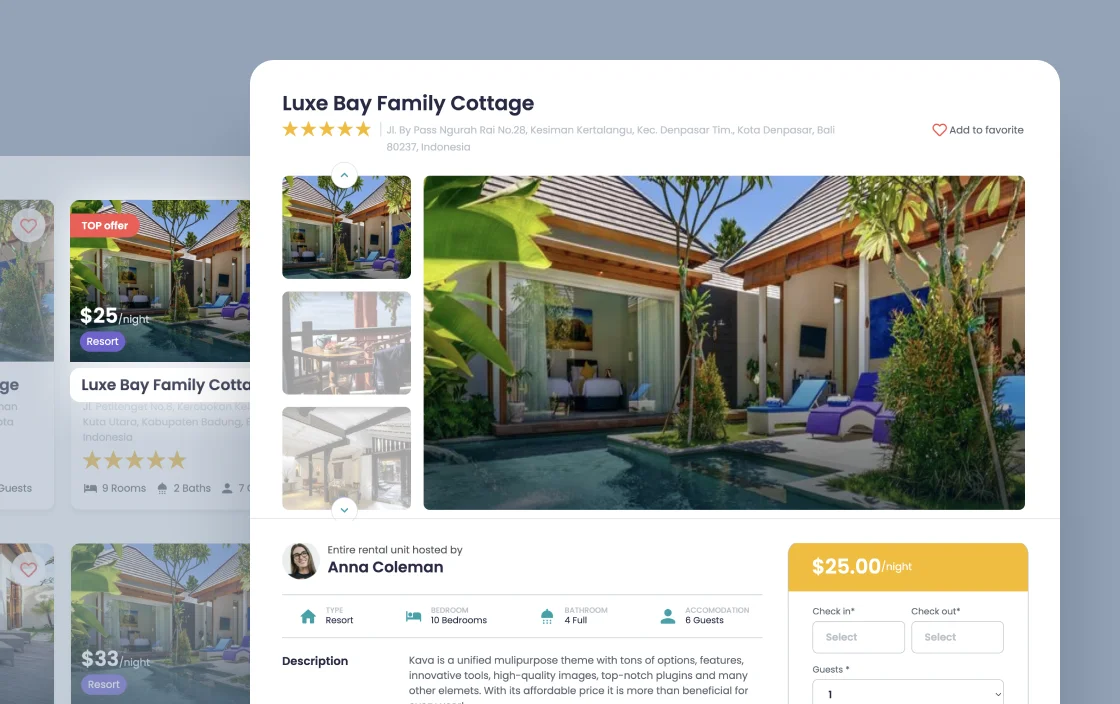 JetEngine dynamic link widget for Vacation Rental template demo for Elementor