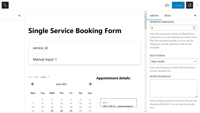 limit user appointment booking