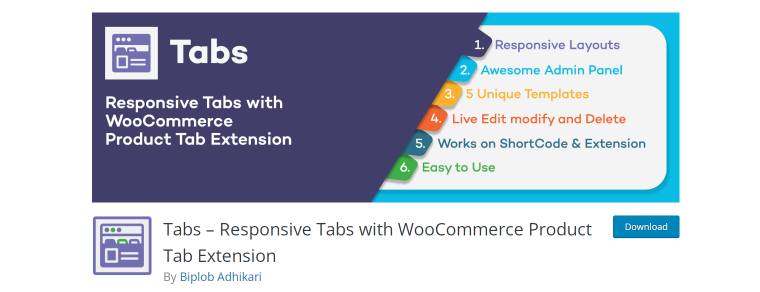 responsive tabs with woocommerce wordpress plugin