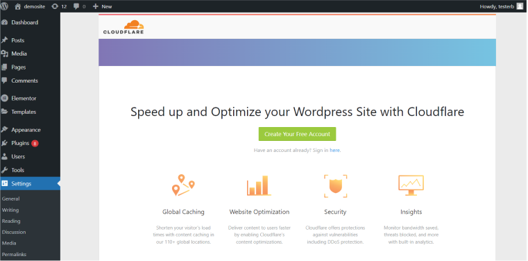cloudflare wordpress sign-in page