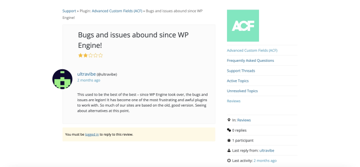 users comments section on wordpress.org
