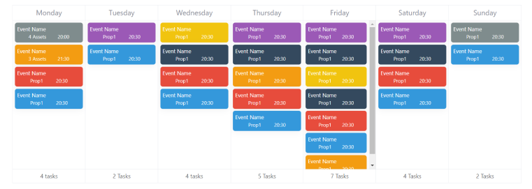 Event calendar tables WordPress Elementor