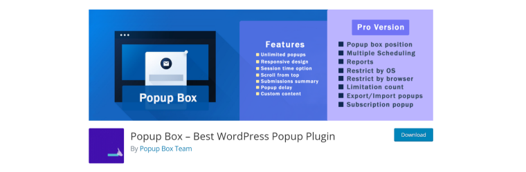 popup box plugin page on WordPress.org