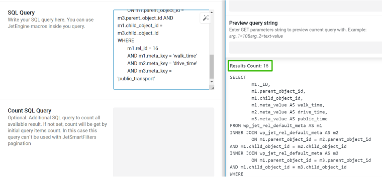 JetEngine Query builder results