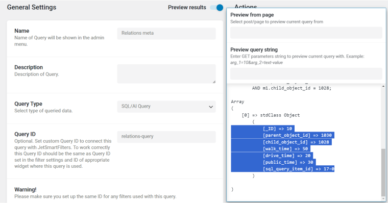 JetEngine Query builder results