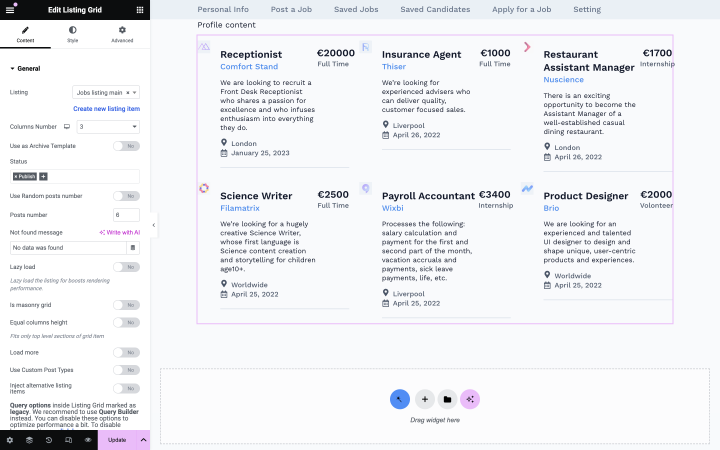 Listing Grid settings