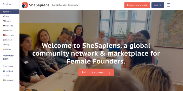 shesapiens website homepage