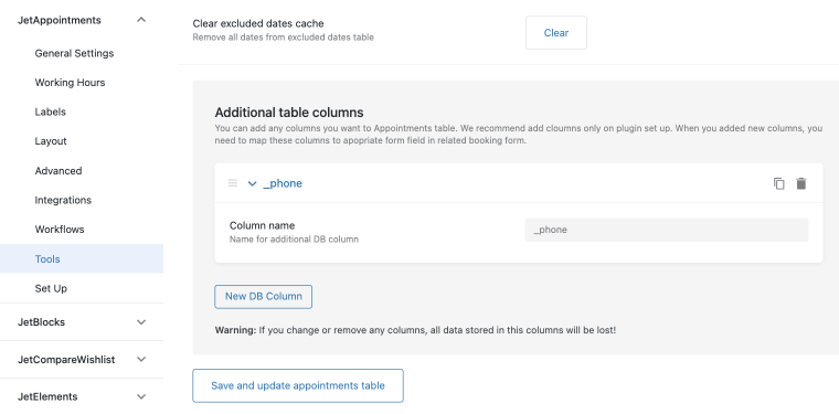 database column for phone number field