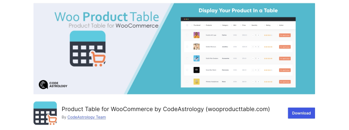 Woo Product table plugin