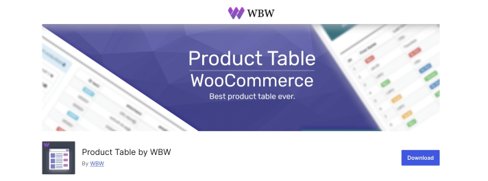 product table by wbw plugin