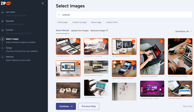 image selection for new zipwp website