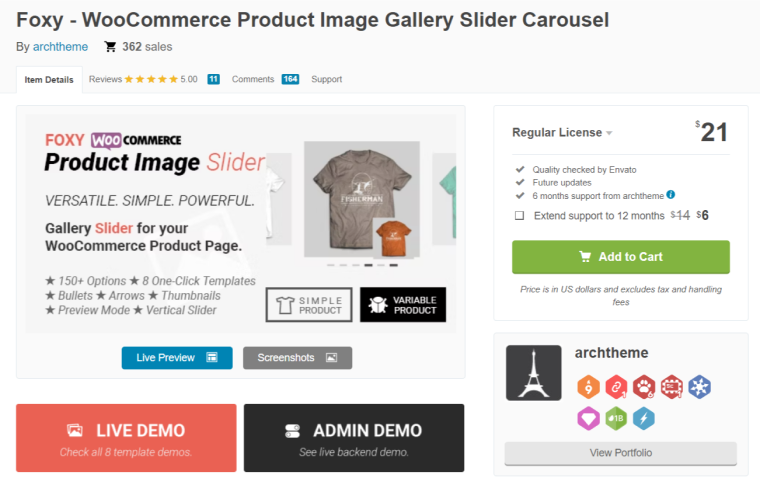 Product Image Slider codecanyon page