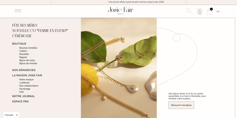 josie fair bijoux website mega menu