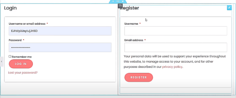 account registration form and login