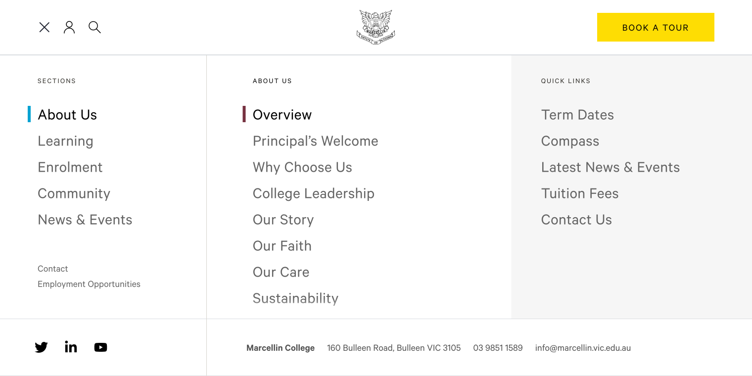 marcellin college website mega menu