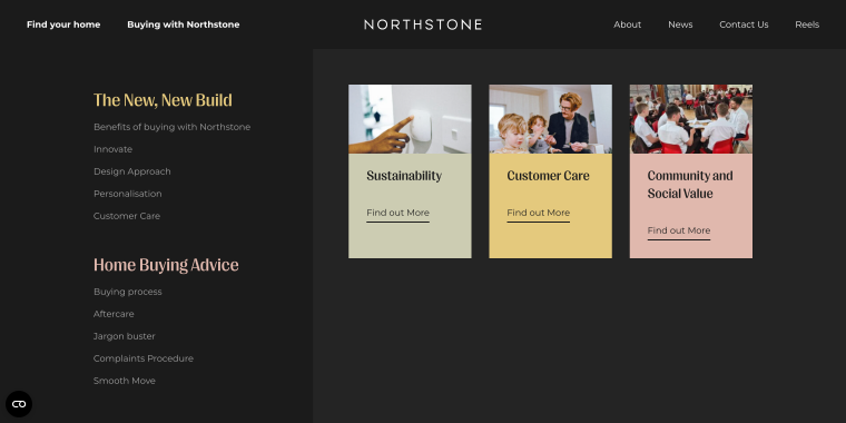 northstone website mega menu