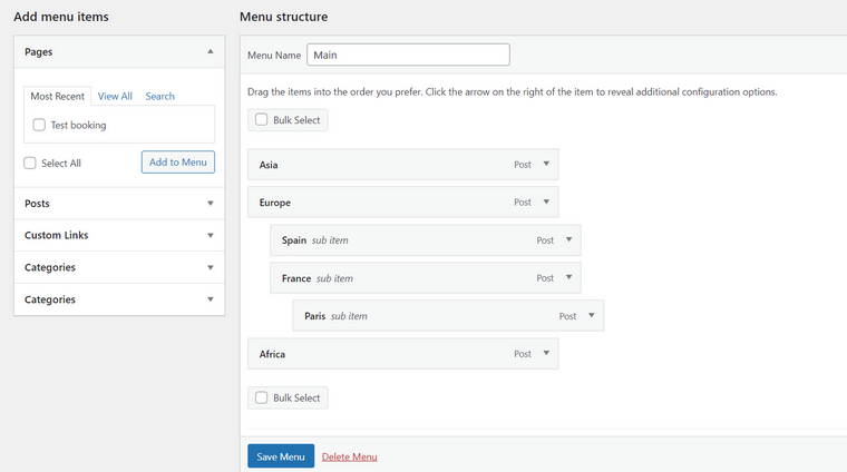 WordPress submenus