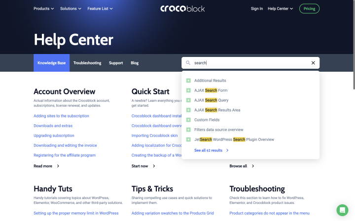 Crocoblock knowledge base page