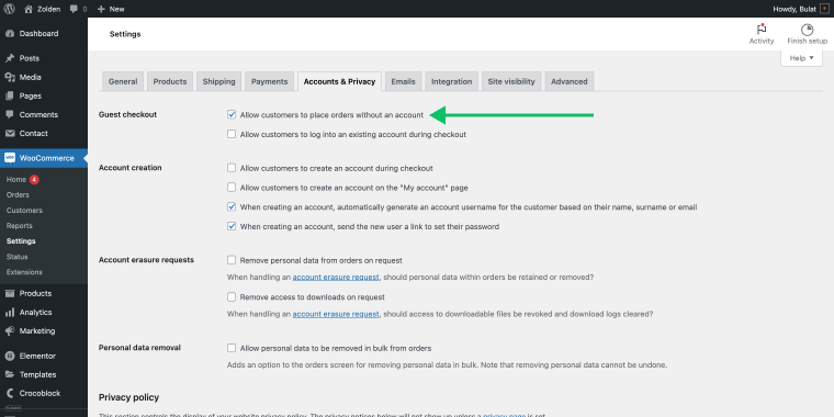 wordpress dashboard woocommerce plugin settings