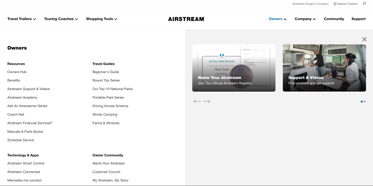 airstream website homepage