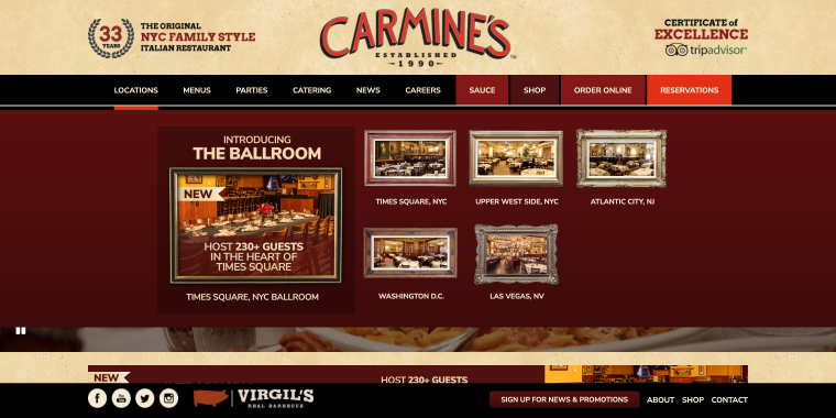 carmine’s restaurant homepage