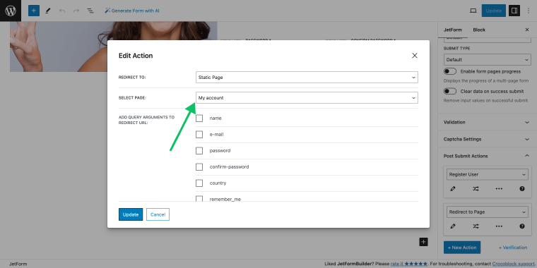 jetformbuilder form action editing process