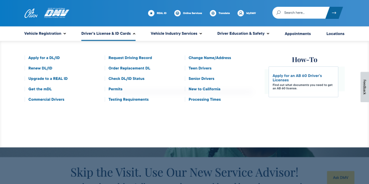 department of motor vehicles website homepage