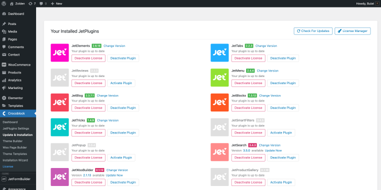 jetplugins dashboard license page