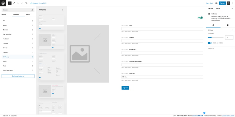 jetformbuilder form pattern choice