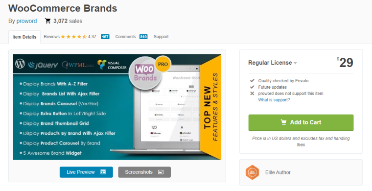 WooCommerce Brands Envato page