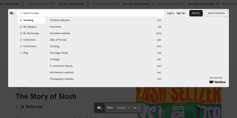 awwwards website search categories