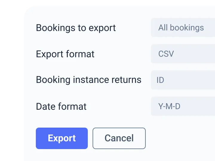 booking export settings