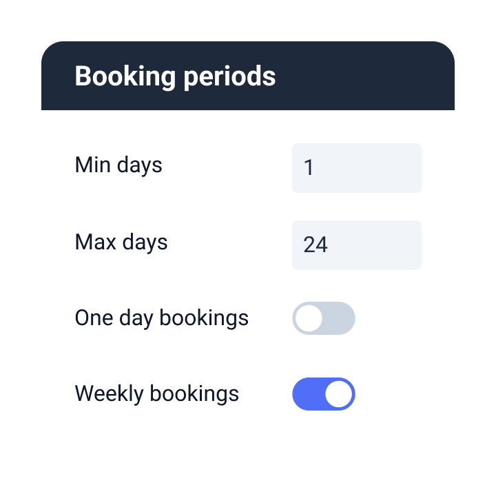 booking periods settings