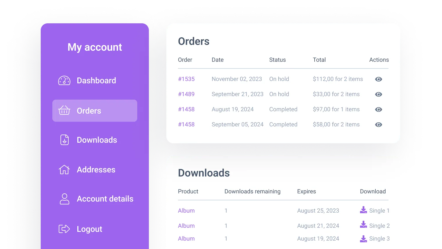 customize my account page for woocommerce