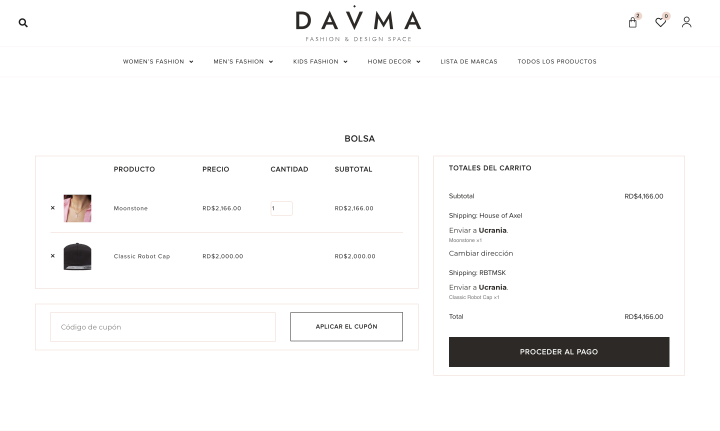 davma cart page