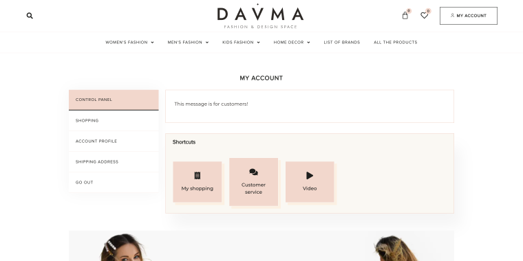 davma store myaccount page