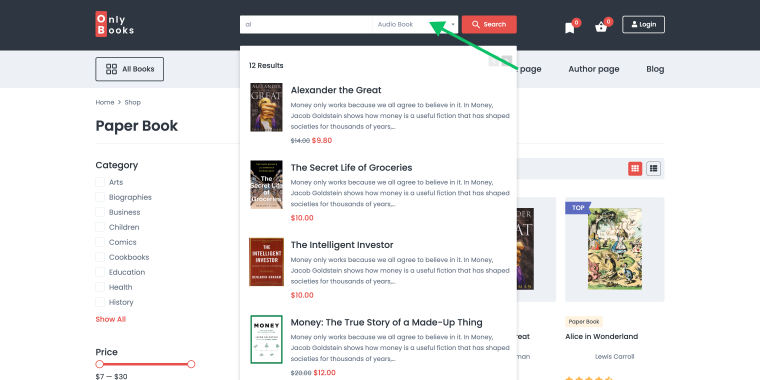 onlybooks dynamic template search categories