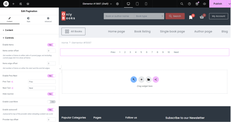 edit pagination elementor page