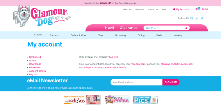 glamour dog myaccount page