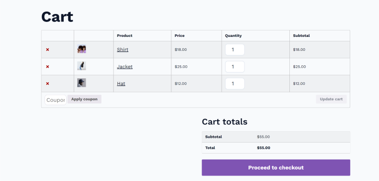 Product table WooCommerce